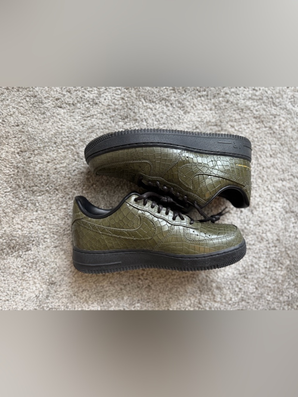 Nike Men’s Croc-Embossed Olive Green Low-Top Sneakers